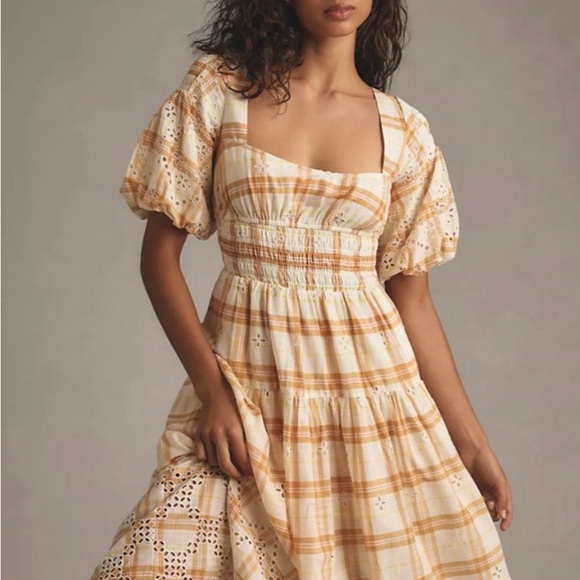 Anthropologie Puff-Sleeve Eyelet Midi Dress - Picture 2 of 6